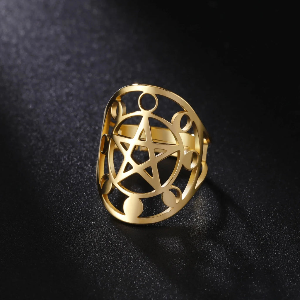 Anillo Pentáculo Hechicería Anillo Wicca oro