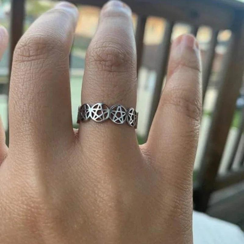Women's Pentacle Witchcraft Ring Wiccan Silver Band
