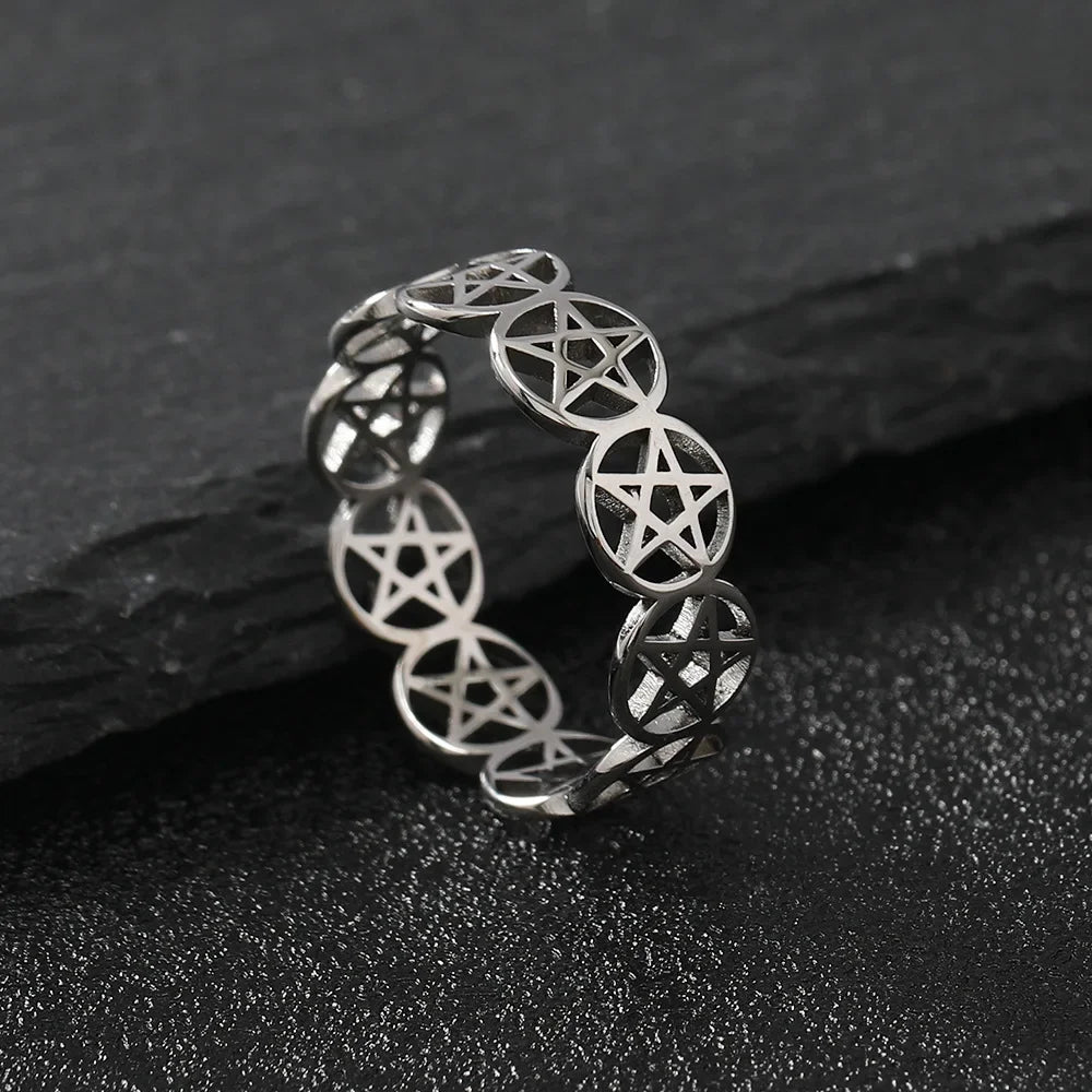 Women's Pentacle Witchcraft Ring Wiccan Silver Band