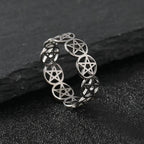 Women's Pentacle Witchcraft Ring Wiccan Silver Band