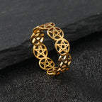 Women's Pentacle Witchcraft Ring Wiccan Gold Band