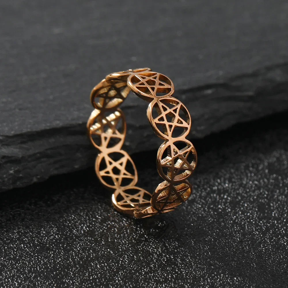 Women's Pentacle Witchcraft Ring Wiccan Rose Gold Band