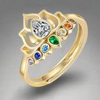 7 Chakra Stone Lotus Flower Ring for Women Gold