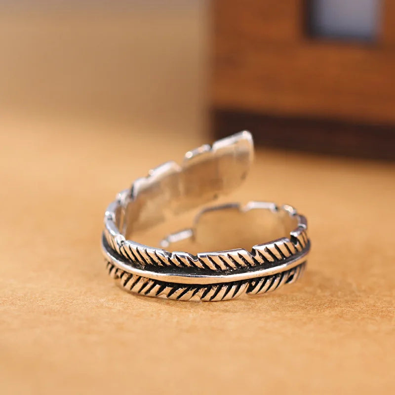 Silver Plated Feather Ring for Women