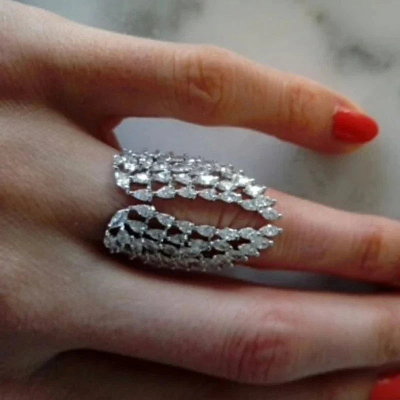 Feather Ring in Silver Zircon
