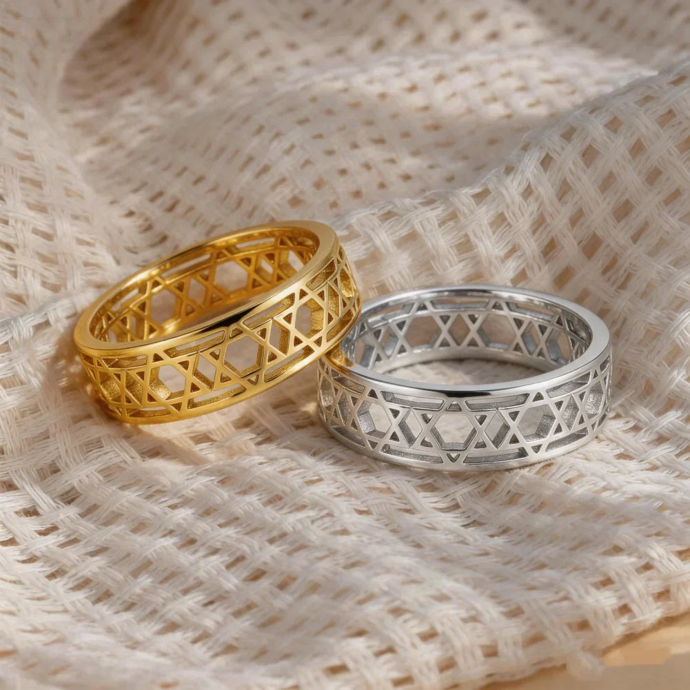 Bague pour femme avec étoiles de David symbolique juive 