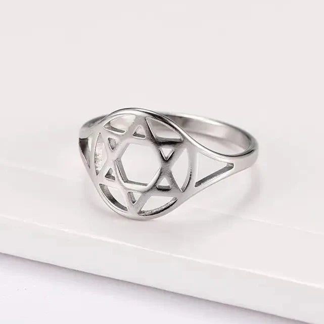 Open women’s ring with the Star of David, a Jewish symbol 