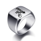 Silver-toned men's initial letter ring