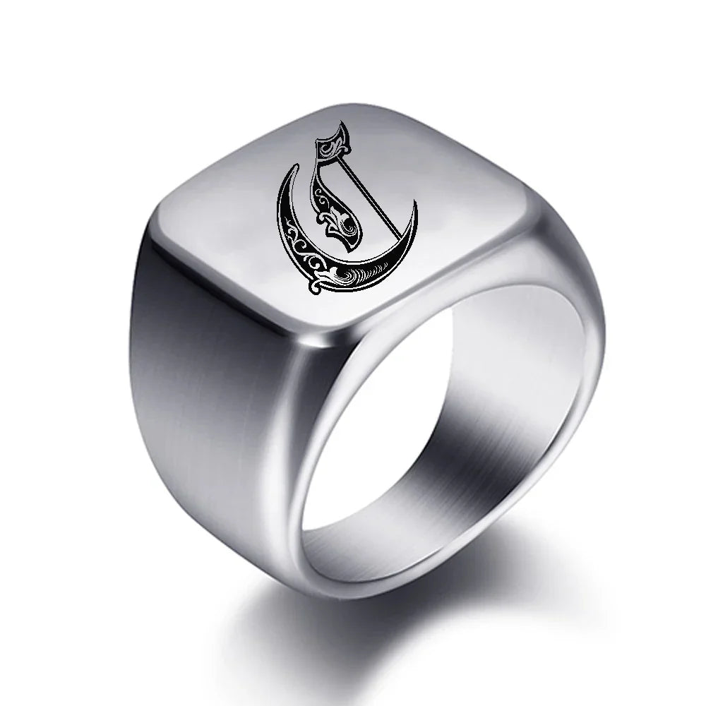 Silver-toned men's initial letter ring