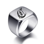 Silver-toned men's initial letter ring
