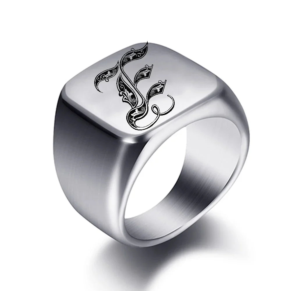 Bague large homme initiale e
