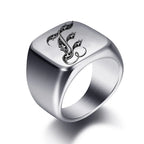 Silver-toned men's initial letter ring