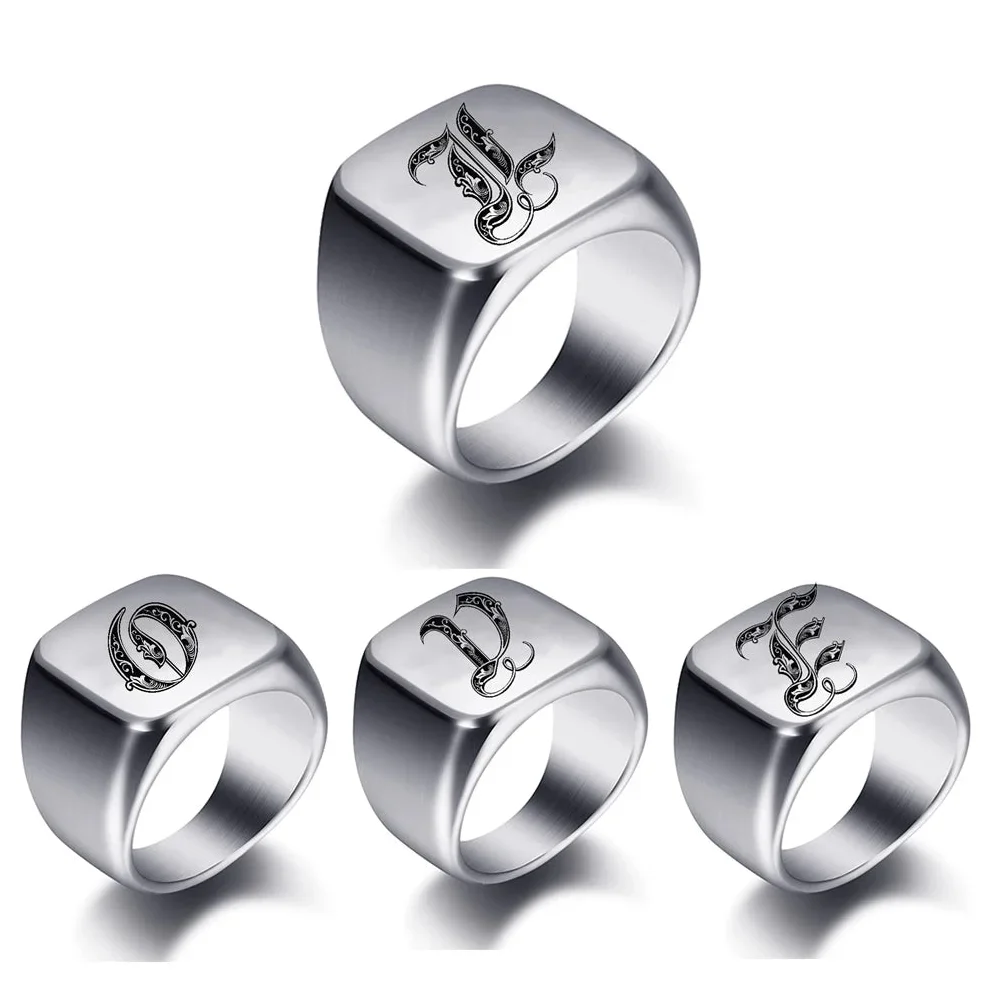 Silver-toned men's initial letter ring