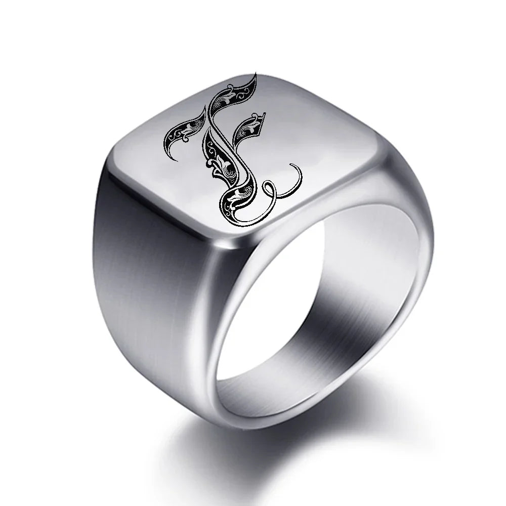 Silver-toned men's initial letter ring