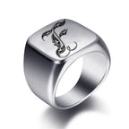 Silver-toned men's initial letter ring