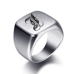 Silver-toned men's initial letter ring