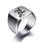 Silver-toned men's initial letter ring