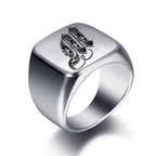 Silver-toned men's initial letter ring