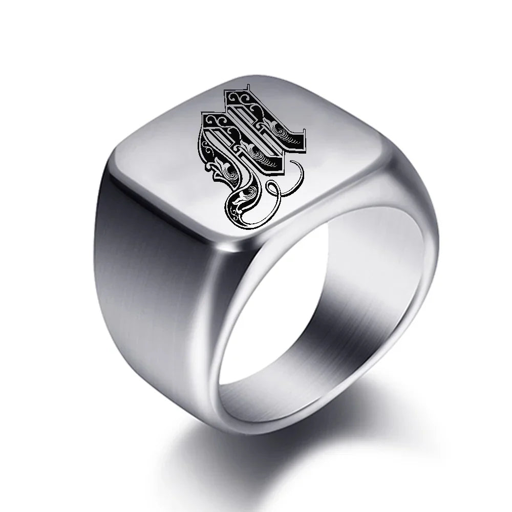Silver-toned men's initial letter ring
