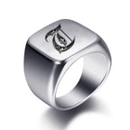 Silver-toned men's initial letter ring