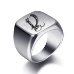Silver-toned men's initial letter ring