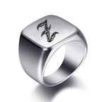 Silver-toned men's initial letter ring