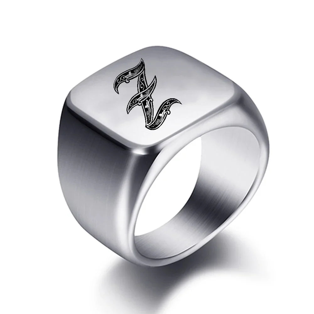 Silver-toned men's initial letter ring