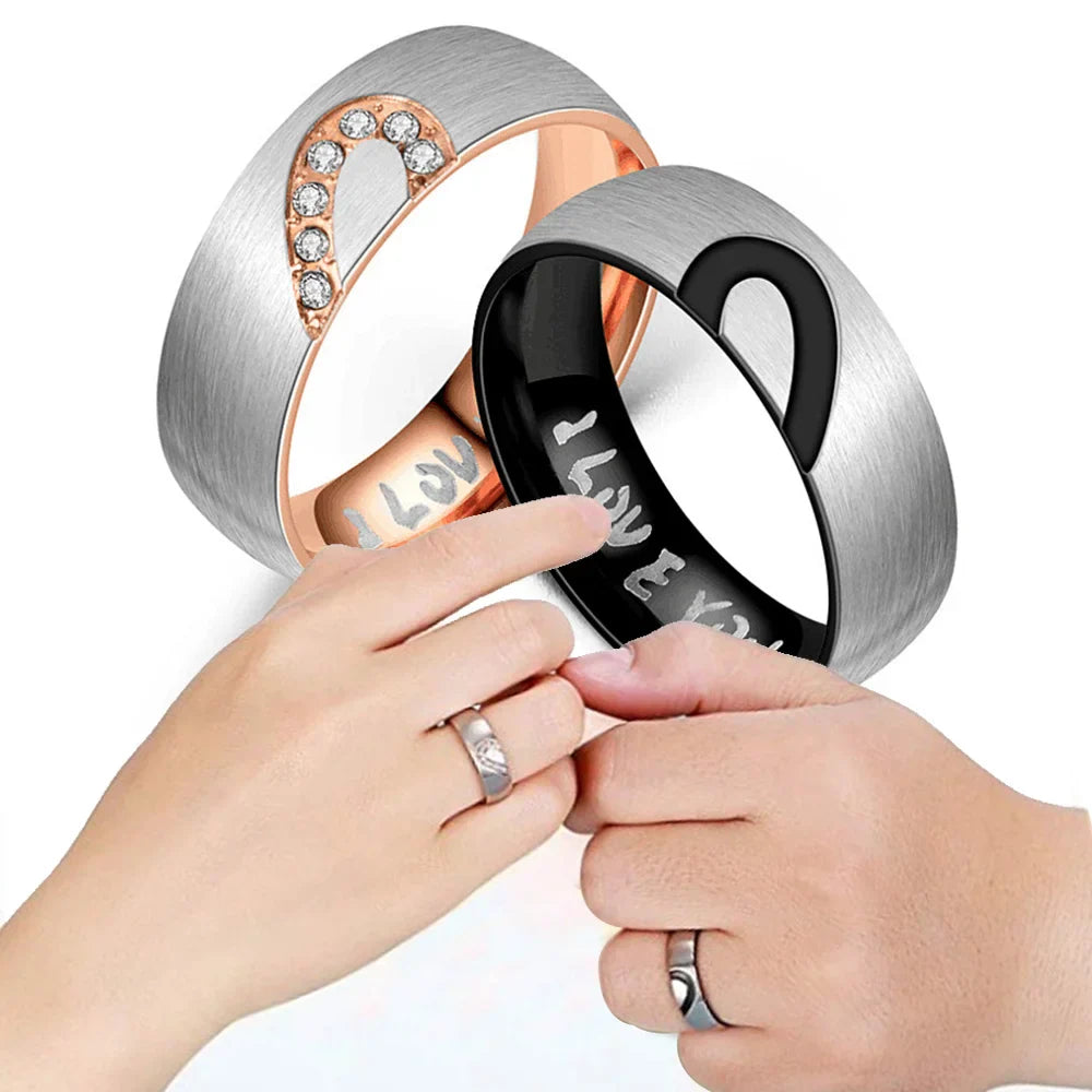 Bague Preuve d'Amour "I Love You" avec Coeur Noir ou Cristal or rose