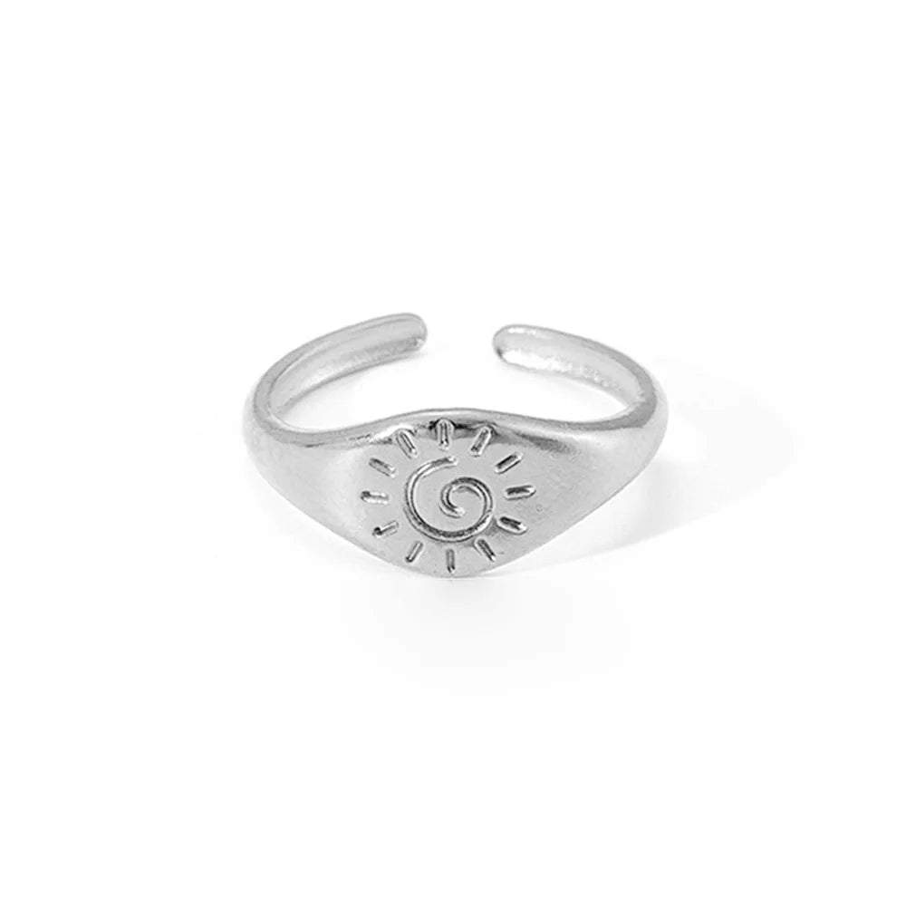Retro Sun Stars Silver Ring