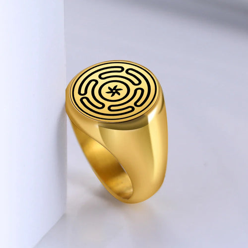 Bague Roue d'Hécate Strophalos Sorcellerie Wiccan or