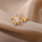 Anillo Sol Mujer Piedra de Ópalo Anillo Astro Oro