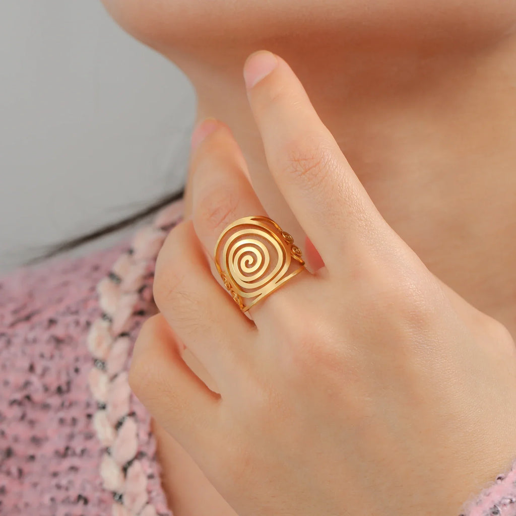 Wide spiral ring for women