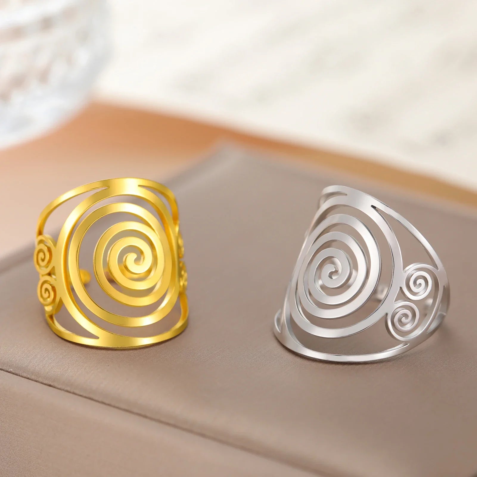 Bague spirale large pour femme argent