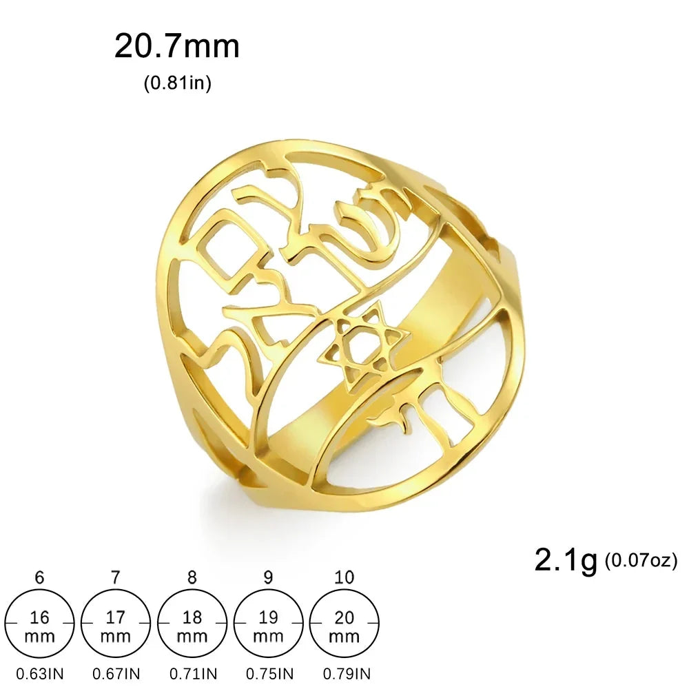 Bague symbolique juive avec gravure en hébreu étoile de David et Haï Chai