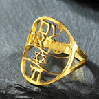 Jewish symbolic ring with Hebrew engraving, Star of David and Hai Chai 