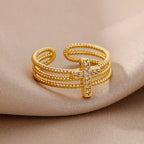 Women's Triple Christian Cross Ring Gold