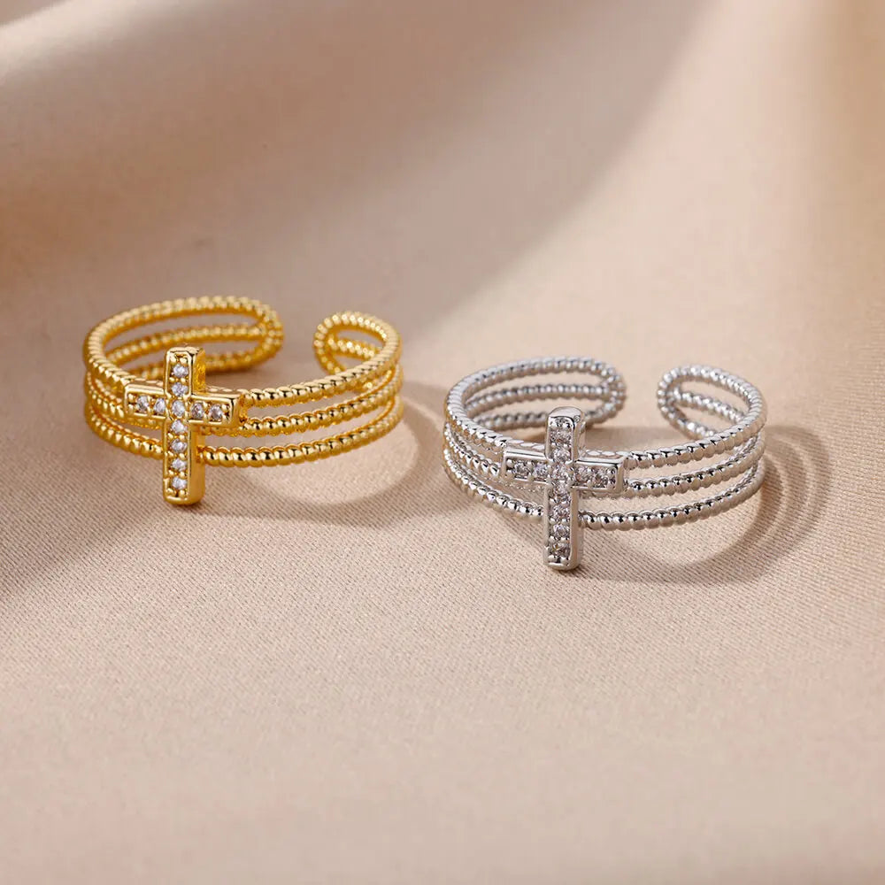 Women's Triple Christian Cross Ring