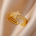 Women's Triple Christian Cross Ring Gold