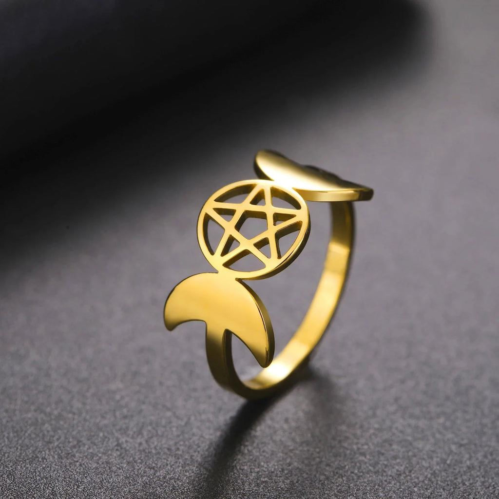 Fine Triple Moon Witchcraft Ring for Women Wiccan Gold A