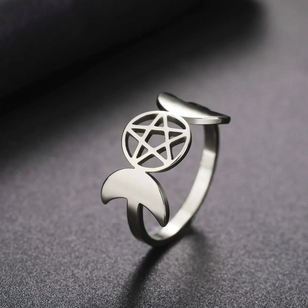 Fine Triple Moon Witchcraft Ring for Women Wiccan Silver A