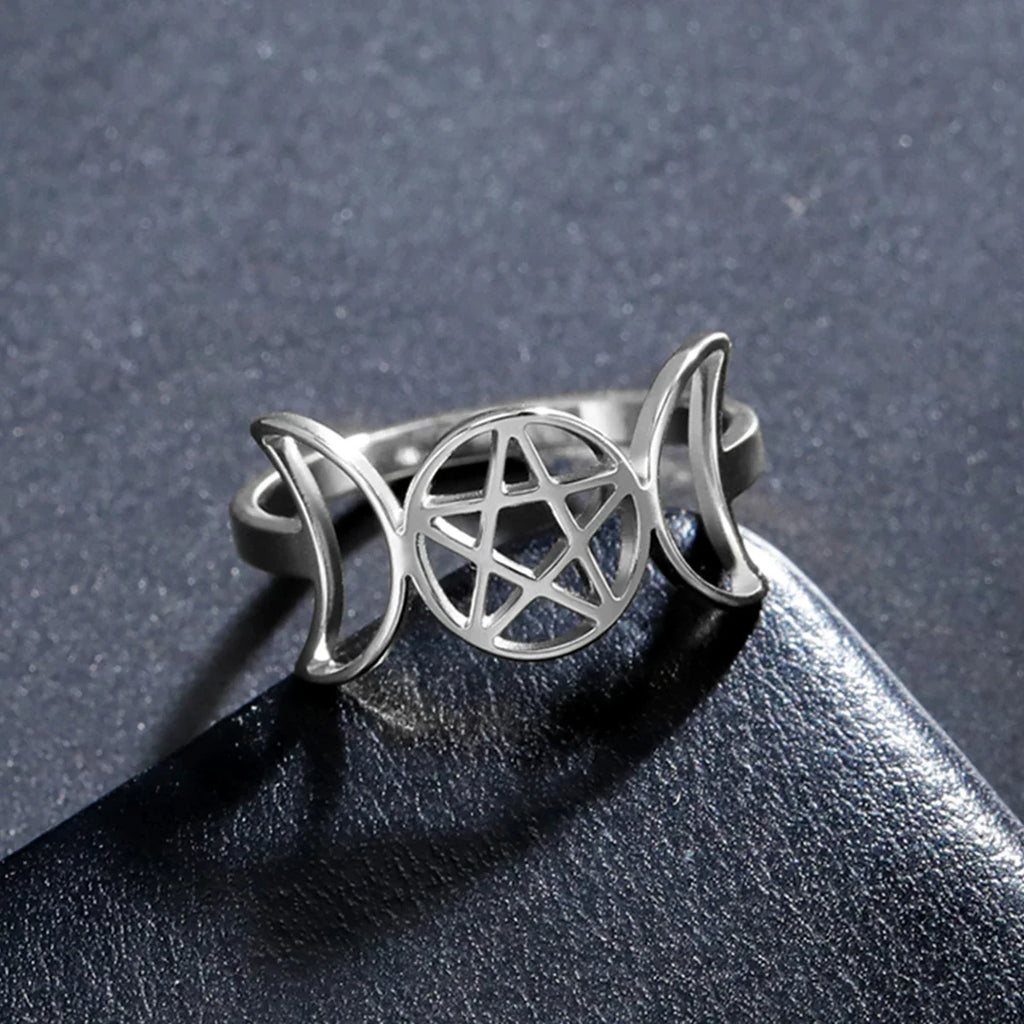 Fine Triple Moon Witchcraft Ring for Women Wiccan Silver B