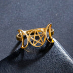Fine Triple Moon Witchcraft Ring for Women Wiccan Gold B