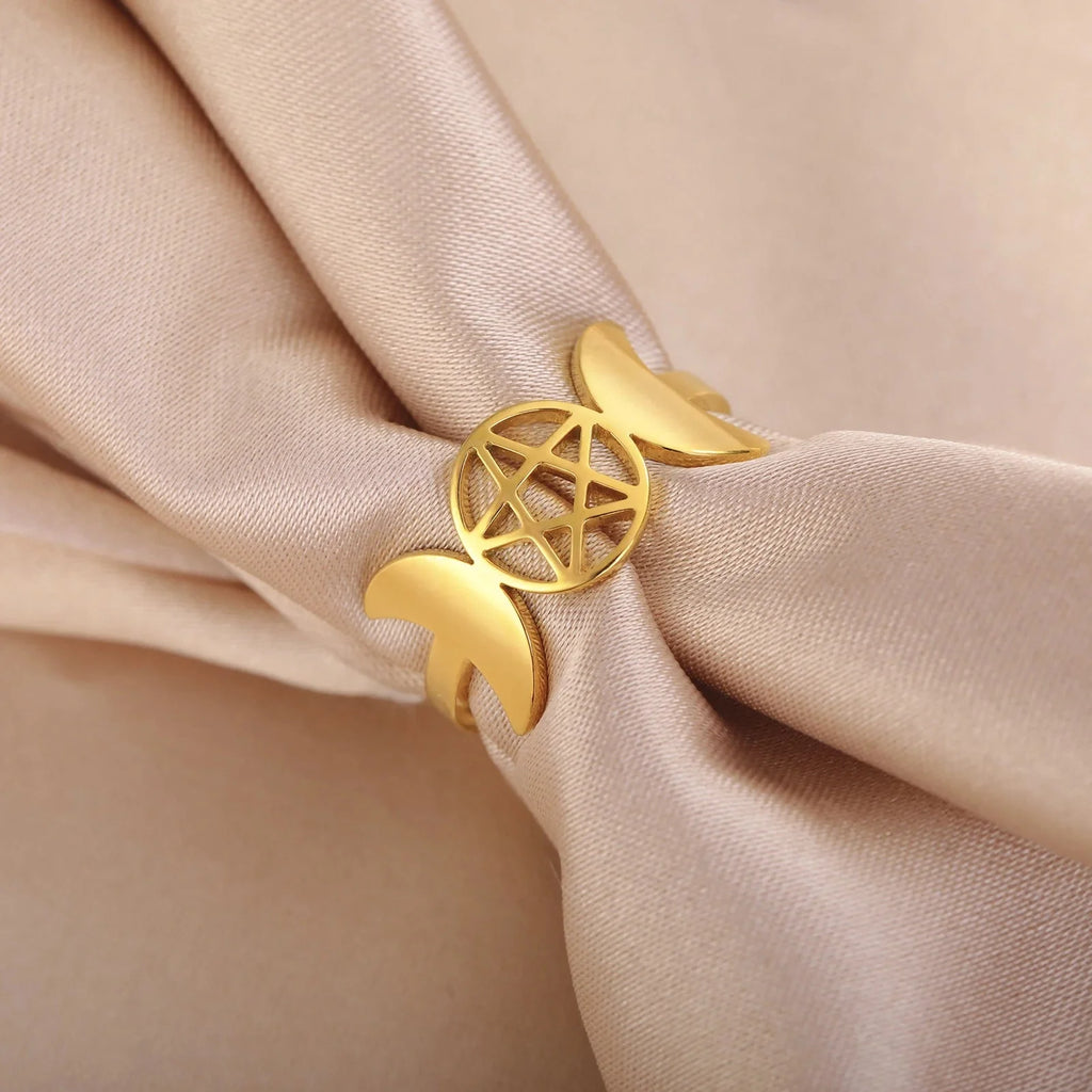 Fine Triple Moon Witchcraft Ring for Women Wiccan Gold A