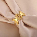 Fine Triple Moon Witchcraft Ring for Women Wiccan Gold A