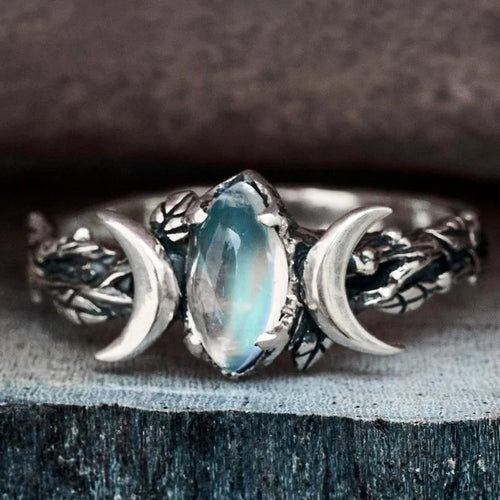 Triple Moon Witchcraft Ring Wiccan Stone for Women