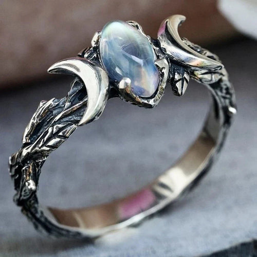Triple Moon Witchcraft Ring Wiccan Stone for Women