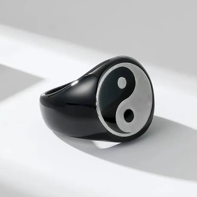 Anillo Yin Yang para Hombre negro