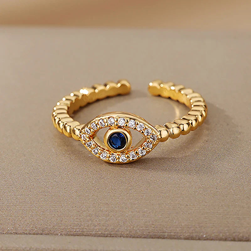 Bague Zircon Contre le Mauvais Oeil Nazar Boncuk or