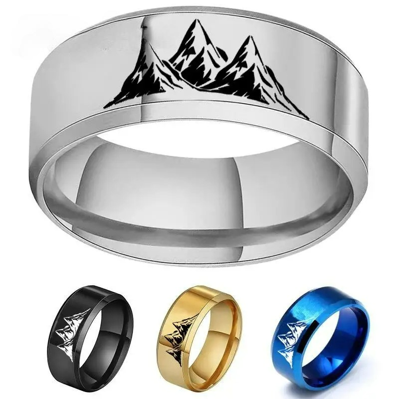 Anillos Coloridos con Montañas de plata