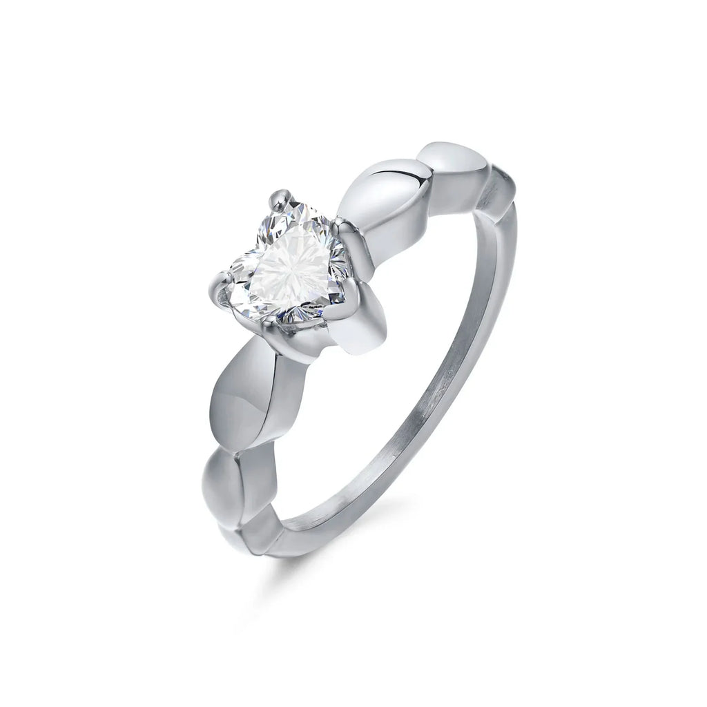 Couple Rings Heart Romantic Ring with Silver Zircon for Women